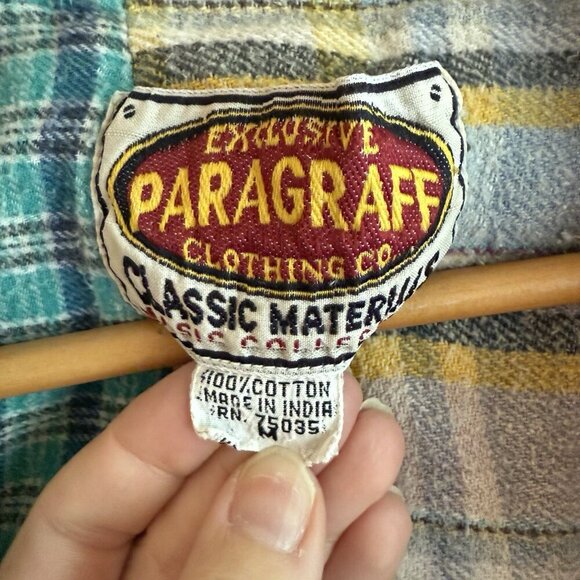 Vintage 90s Paragraff Vest Mens M Plaid Patchwork Flannel Hooded Button Grunge - Picture 9 of 10